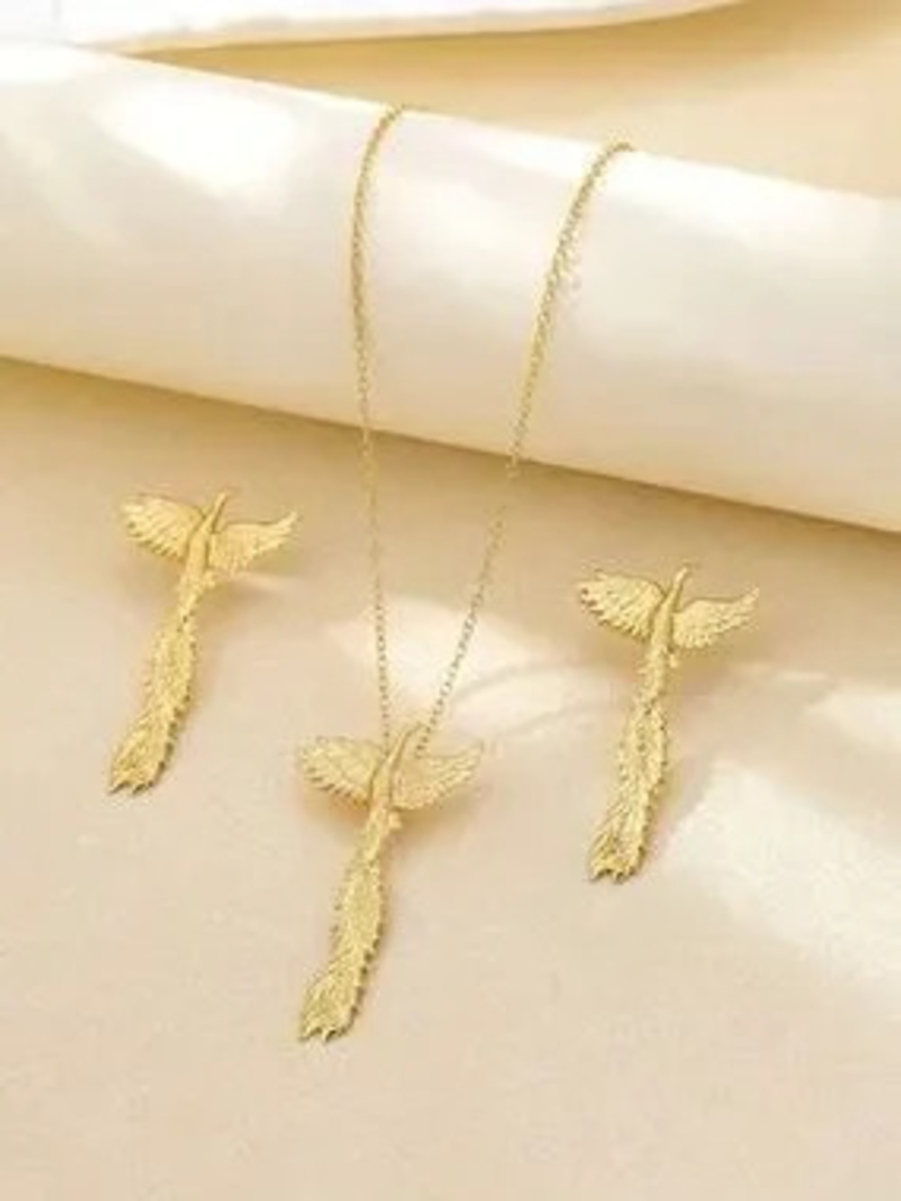 Phoenix Rise Gold Necklace & Earring Set - Picture 3 of 3